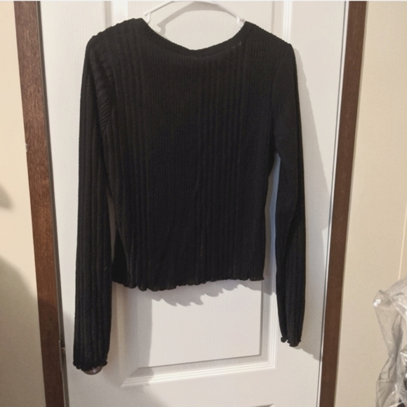 Rue 21 Button Up Black Long Sleeve Ribbed Crop Cardigan Sweater - Picture 3 of 4